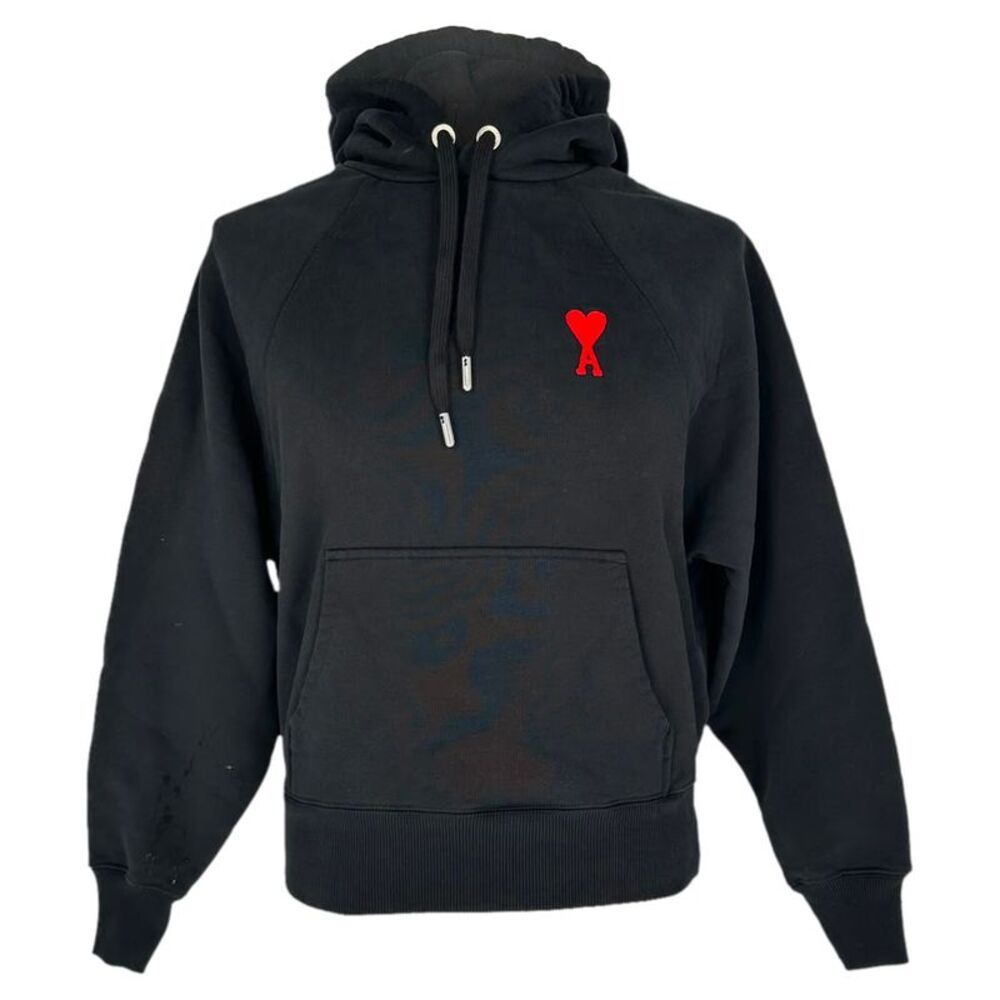 Ami Paris Ami de Cœur Hoodie in Black Cotton